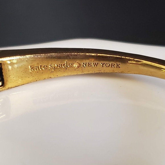 Kate Spade Gold Tone Crystal Pave Bar Open Hinged Bangle Bracelet - Picture 6 of 6
